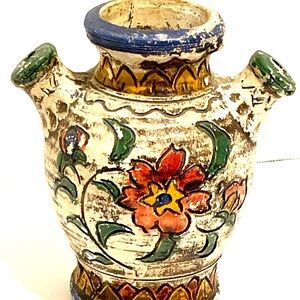 Vintage Ceramic Vase-Small Made In Japan, Primary Colors, Symbols,Rooster